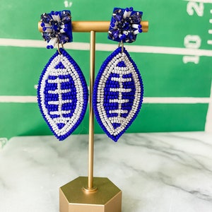 Blue and White Football Game Day Beaded Earrings - Brookhaven Baubles - Southern Statement Jewelry - Beaded Statement Earrings