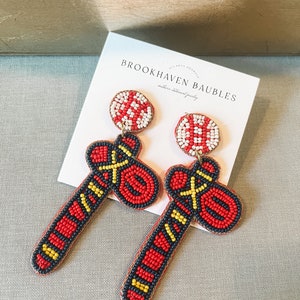 Baseball Tomahawk Braves Beaded Earrings - Brookhaven Baubles - Southern Statement Jewelry - Atlanta Braves Game Day Earrings, MLB earrings