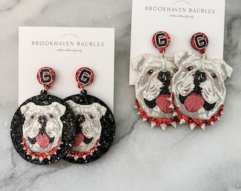 Georgia Bulldog Matte Glitter Earrings - Brookhaven Baubles - Southern Statement Jewelry - UGA Game Day Earrings