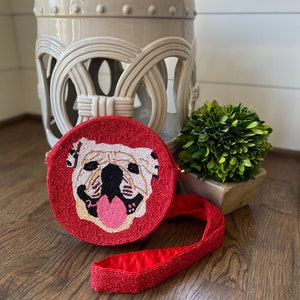 Round beaded bulldog crossbody bag - UGA - Beaded luxury gameday purse -