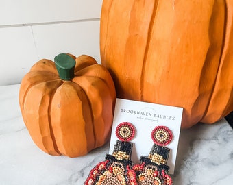 Thanksgiving Turkey Beaded Earrings - Brookhaven Baubles - Southern Statement Jewelry - Fashion Statement Earrings