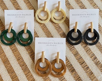 Layered Wood & Acrylic Circle Earrings - Brookhaven Baubles - Southern Statement Jewelry - Beaded Statement Earrings