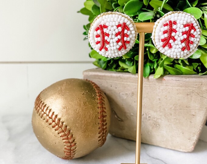 Baseball With Gold Accent Beaded Earrings Brookhaven Baubles Southern