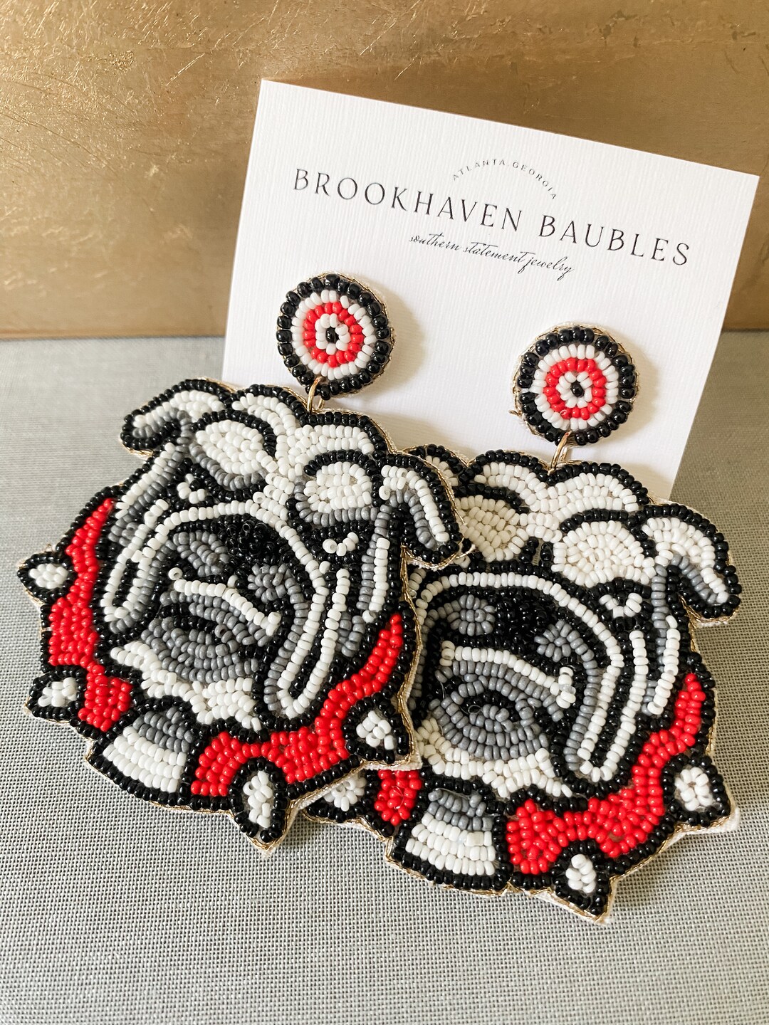 New Fierce Bulldog Beaded Earrings Brookhaven Baubles Southern
