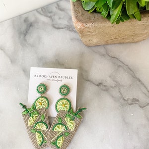 Mojito Lime Cocktail Beaded Earrings - Margarita Brookhaven Baubles - Southern Statement Jewelry - Beaded Fashion Statement Earrings