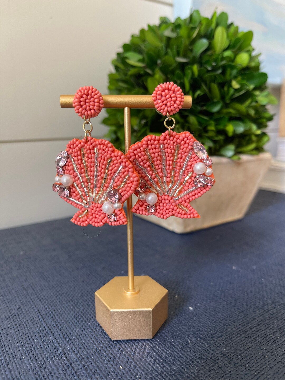 Coral Crystal Shell Beaded Earrings Brookhaven Baubles Southern