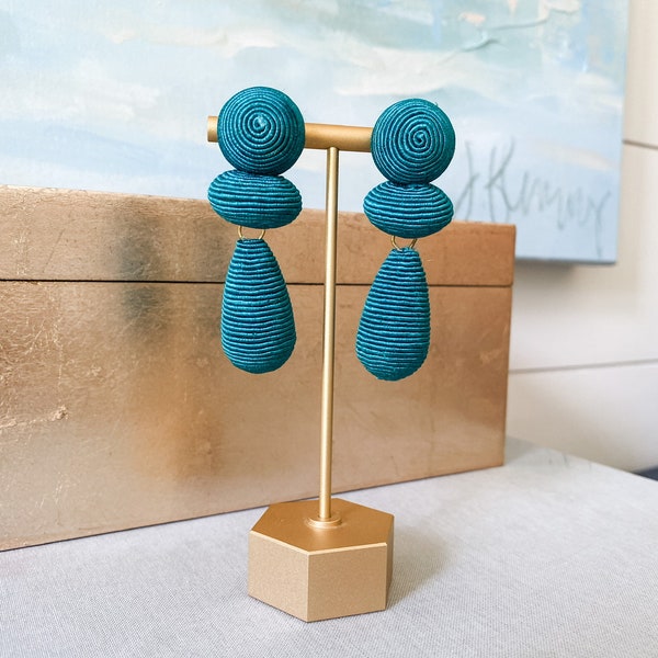 Teal green thread wrapped drop Statement Earrings - Brookhaven Baubles - Southern Statement Jewelry