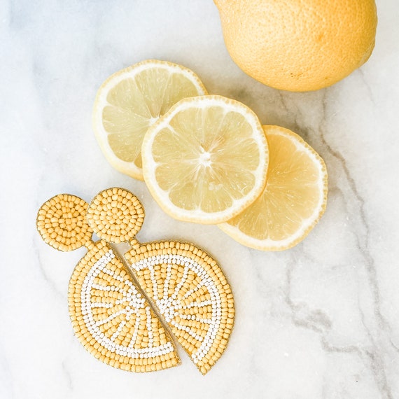 Lemon Slice Beaded Earrings - Brookhaven Baubles - Southern Statement Jewelry - Beaded Statement Earrings - Fashion Earrings for her