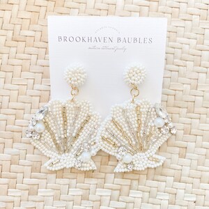 White Crystal Shell Beaded Earrings - Brookhaven Baubles - Southern Statement Jewelry - Beaded Statement Earrings - Fashion Earrings