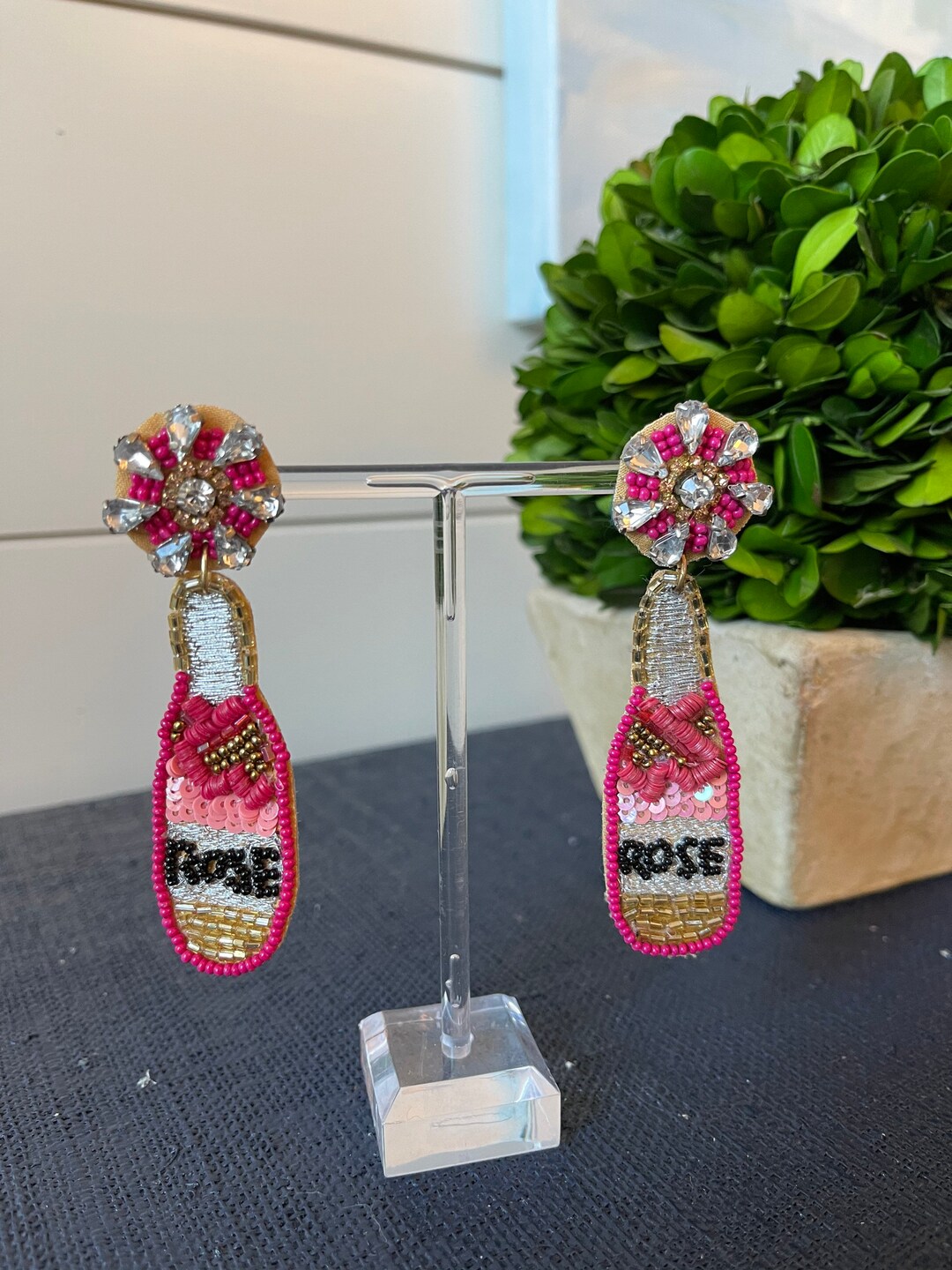 Rosé Bottle Beaded Earrings Brookhaven Baubles Southern Statement