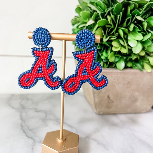 Atlanta Braves “A” beaded earrings  - Southern Statement Jewelry - Atlanta Braves Game Day Earrings, MLB earrings