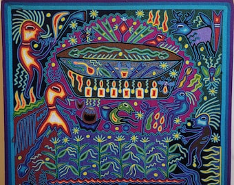 Original Jose Benitez Sanches huichol yarn painting