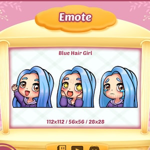 Chibi fille Bleu cheveux emote / Émotes Twitch / Emote pour twitch, Discord et Youtube / emote fille mignonne / émote fille /