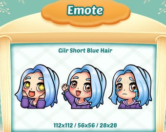 Chibi girl blue hair emote /Twitch emotes / Emote for twitch, Discord  and Youtube / cute girl emote / girl emote / short blue hair emote