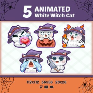 Animated Witch Cat Emote | White Cat Twitch emotes  | Cat animated amote pack | Youtube Emote | Discord Emote | Community Emote |
