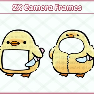 May include: Two cartoon frames featuring a yellow chick with a knife. The chick on the left has a blank white rectangle for a face. The chick on the right has a blank white oval for a face.