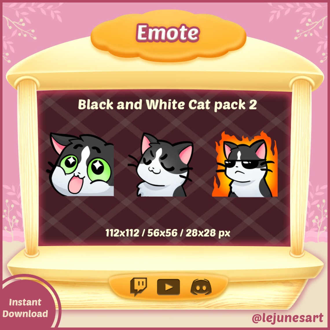 Twitch Emote Cat / Black and white Cat / Emoji / Emoticon / Etsy