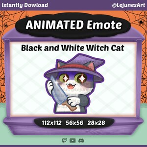 Black and white cat  animated emote | Animated Witch Cat Emote | Halloween Twitch emotes  | Youtube Emote | Discord Emote |