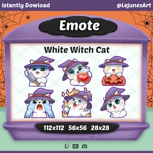 White Cat Twitch emote / Halloween Emote / kawaii emojis for discord youtube and twitch  Streamer / Witch emote / BUNDLE 6 EMOTES