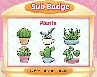 Plant Bit Anstecker | Abonnent Badges für Twitch youtube und Discord | botanische Illustration | Bündel x6