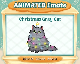Emote animado de gato gris navideño: Twitch, YouTube, Discord (descarga digital)