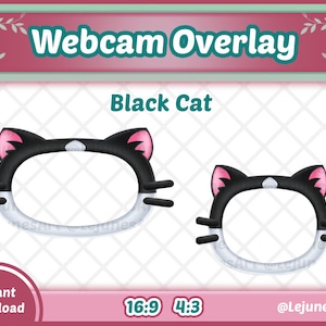 Webcam cover / Webcam overlay / Webcam frame / Webcam border / webcam cat / webcam black and white cat /Webcam overlay for twitch