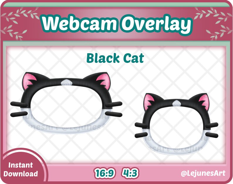 Webcam cover / Webcam overlay / Webcam frame / Webcam border / webcam cat / webcam black and white cat /Webcam overlay for twitch