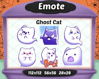 Ghost Cat Twitch Emotes: Kawaii Halloween Streamer Emoji Bundle (Digital Download)
