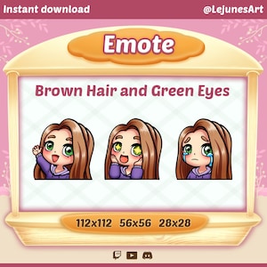 Chibi girl brown hair emote /Green eyes emote / Twitch emotes / Emote for twitch, Discord  and Youtube / cute girl emote / girl emote /
