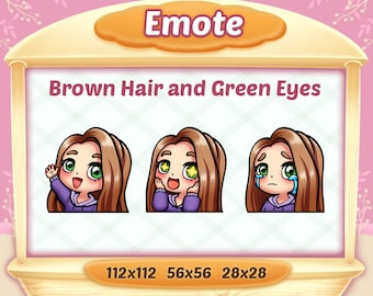 Chibi girl brown hair emote /Green eyes emote / Twitch emotes / Emote for twitch, Discord  and Youtube / cute girl emote / girl emote /