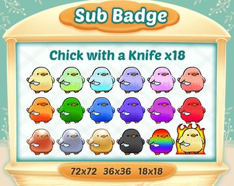 Chick Sub Badges: Twitch, Discord, YouTube Bit Badges (x18) (Digital Download)