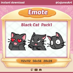 Twitch Emote Cat / Black Cat / Emoji / Emoticon / Cute Kitty / Kawaii / Discord / Youtube  / Bundle / Emotes for streamers pack1