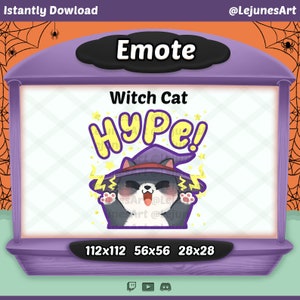 Black and White Cat Twitch emote / Halloween Emote / emoji / Kawaii / Cute /  discord / youtube / Witch Cat Emote