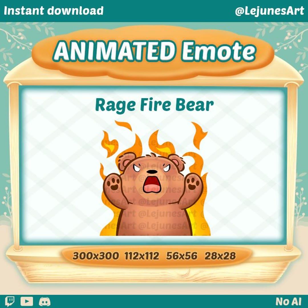 Rage Fire Bear Animated Emote: Twitch, Youtube, Discord (digital ...