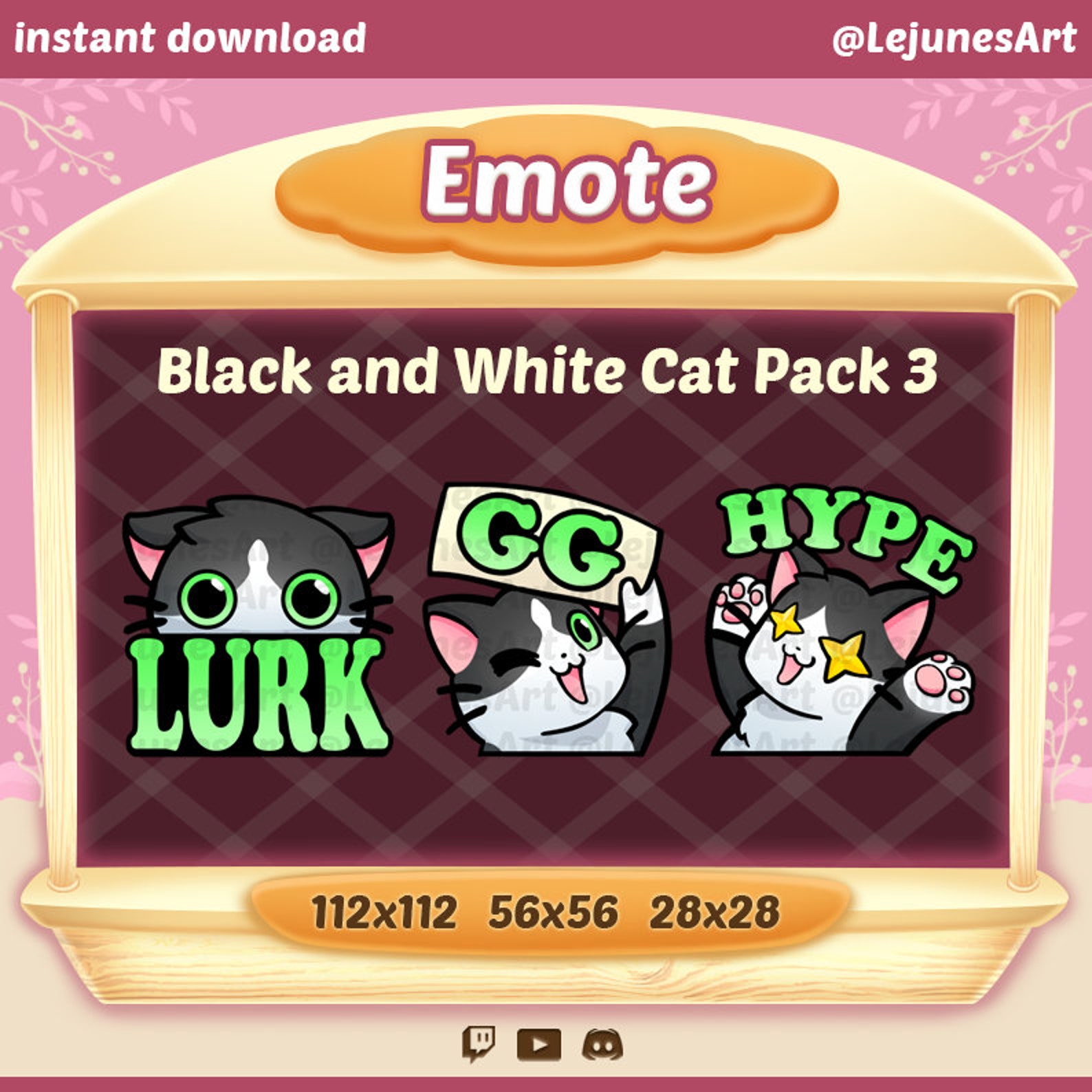 Twitch Emote Cat / Black and White Cat Emote / Emoji / Emoticon / Cute