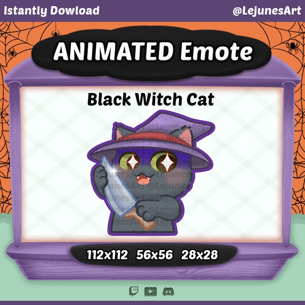 Animated Witch Cat Emote | Halloween Twitch emotes  | Youtube Emote | Discord Emote | Black Cat Emote | Cat with a knife |