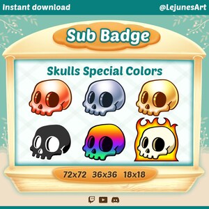 Skull Twitch Subscriber Badges: Colorful Streamer Badges (6x Pack) (Digital Download)