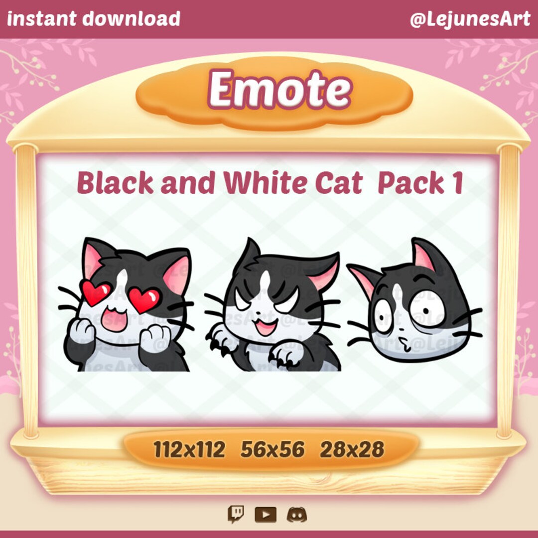 Twitch Emote Cat / Black and White Cat / Emoji / Emoticon / Cute Kitty