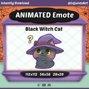 Black and white cat  animated emote | Animated Witch Cat Emote | Halloween Twitch emotes  | Youtube Emote | Discord Emote |