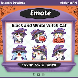 Black and White Cat Twitch emote / Halloween Emote / Cute emojis for discord youtube and twitch  Streamer / Witch emote / BUNDLE 6 EMOTES