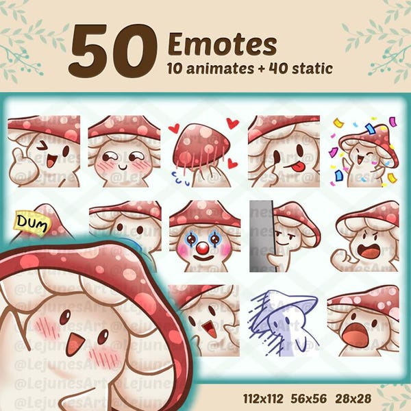 50 Pilz Twitch Emotes: Animierte & Statische Emotes (Digitaler Download)