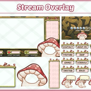 Stream Overlay Package Animated | Cute Windows Theme | Mushroom Twitch | animated twitch overlay | Cottagecore aesthetic