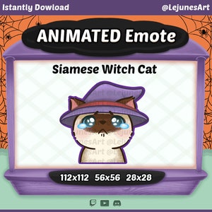 Siamese Witch Cat Animated Emote: Twitch, YouTube, Discord (Digital Download)