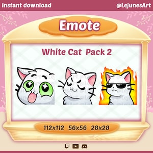 Twitch Emote Cat / White Cat Emote / cute kitties twitch emotes | white fur blue eyes / Kawaii / Discord / Youtube / Bundle /  cute / pack 2