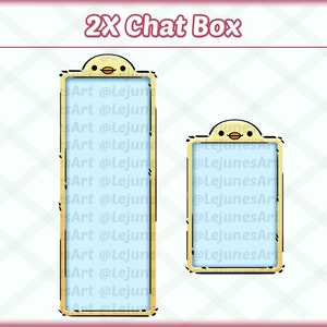 May include: Two chat boxes with a yellow chick design. The chat boxes are rectangular and have a light blue background. The text "sArt @Lejun" and "@LejunesAr" is repeated in each chat box.