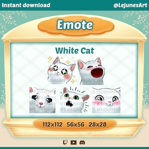 White Cat Emote | Cat meme emote | Kawaii | Cute | Kitty | Animated GIF for Youtube Discord and Twitch | BUNDLE 5 EMOJI