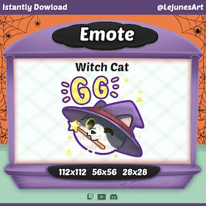 Black and White Cat Twitch emote / Halloween Emote / emoji / Kawaii / Cute /  discord / youtube / Witch Cat Emote