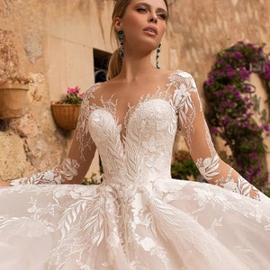 Gorgeous Illusion Bridal Dress Champagne Ivory White Princess