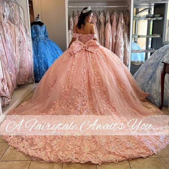 Sweet 16 Pink Quinceanera Dresses With Lace Applique Off Shoulder Ball Gown  Prom