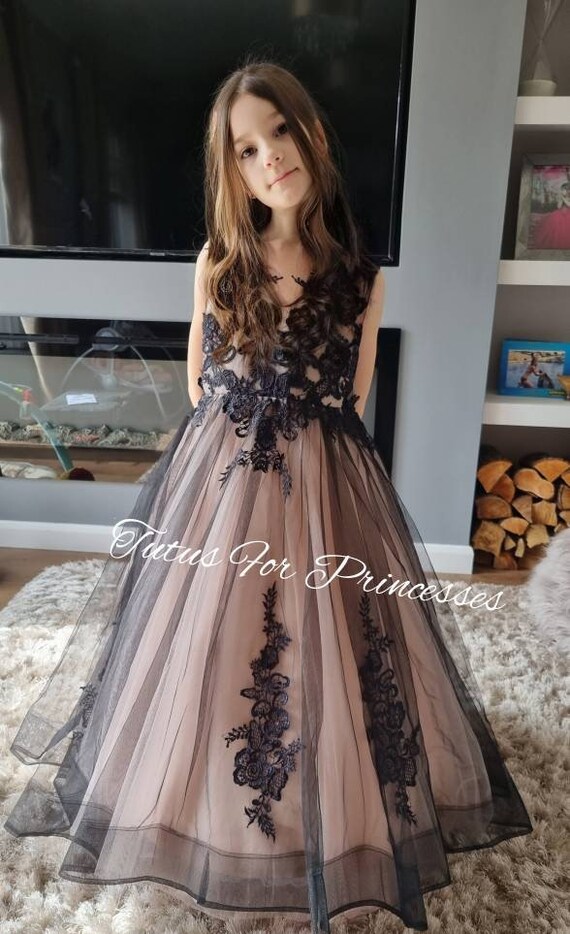 Black And Pink Flower Girl Dresses